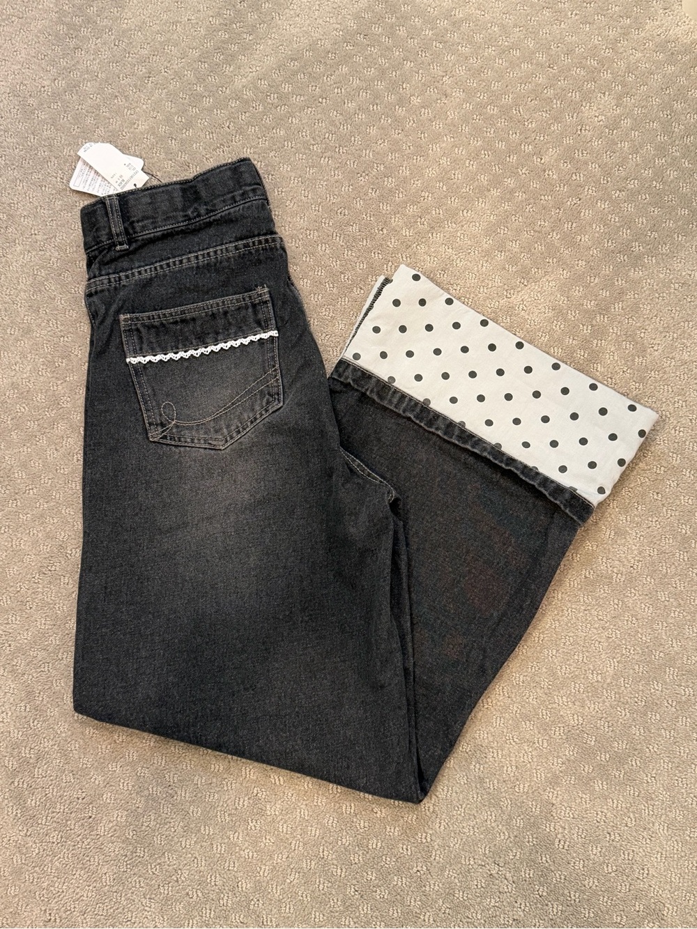 Polka Dot Lace Trim Jeans